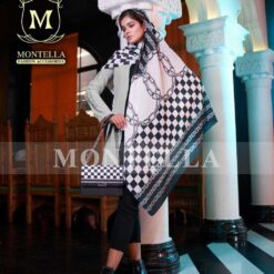 ست کیف و روسری سفید و مشکی شطرنجی مونتلا montella
