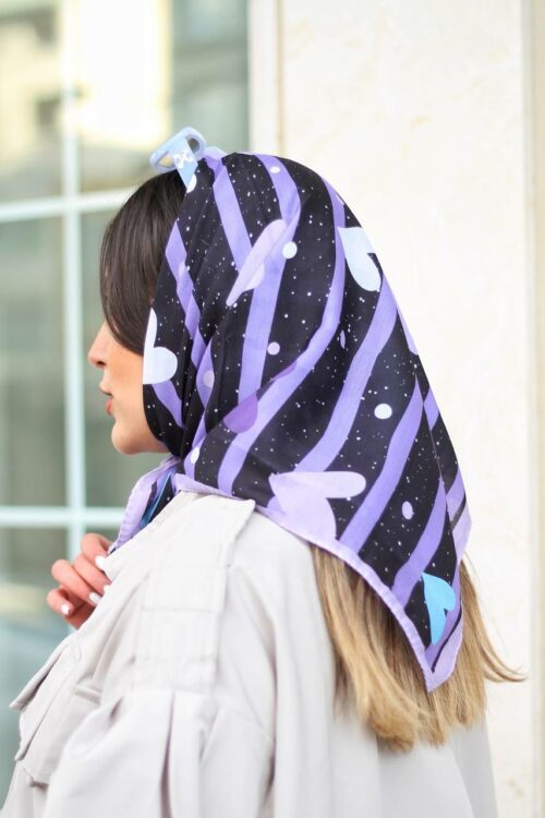روسری نخی مینی اسکارف قواره کوچک تابستانه طرحدار چاپی تک رنگ کد L248