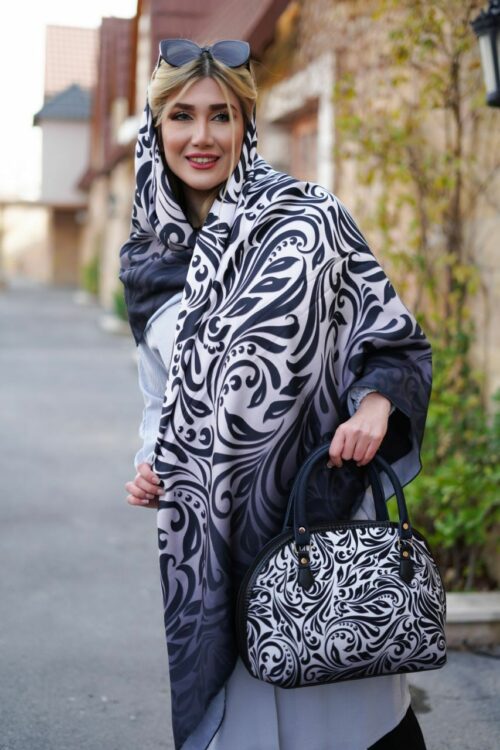 ست کیف و روسری طرح سنتی سورمه ای کیف نیمگرد و مستطیلی کد nazho1132