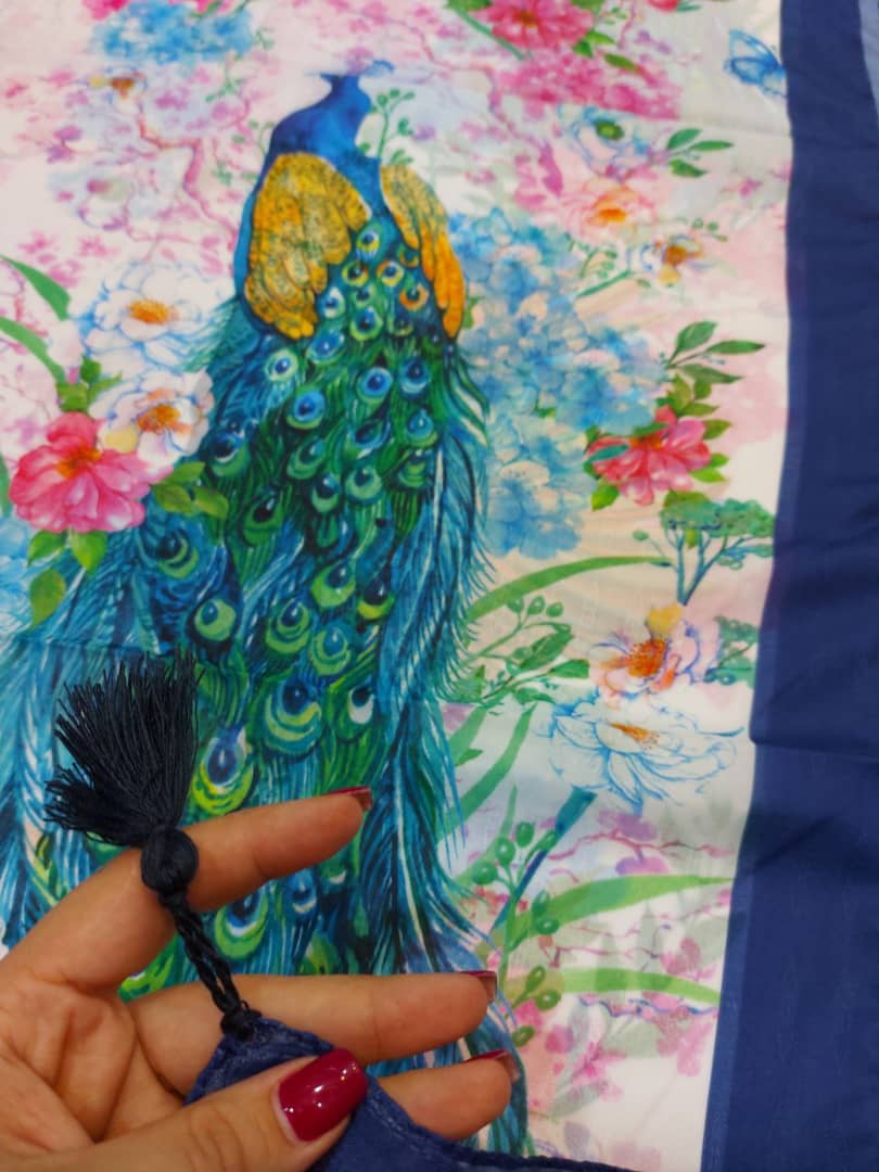 روسری نخی طرح طاووس منگوله دار مدل جدید کد l1540
