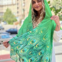 شال نخی چهارفصل سبز خوشرنگ طاووسی زیبا کد r1560