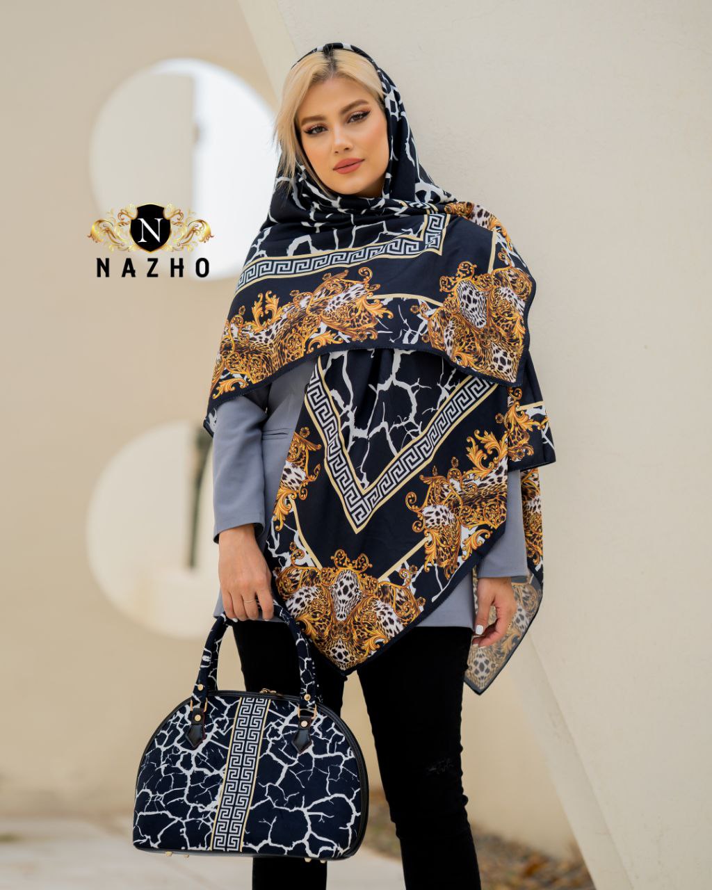ست کیف و روسری زنانه طرحدار شیک و زیبا رنگ مشکی کد na1369