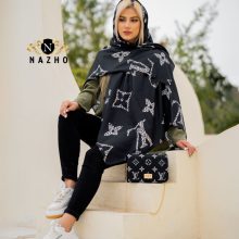 ست کیف و روسری زنانه پاسپورتی مشکی لویی ویتون زیبا کد n1357