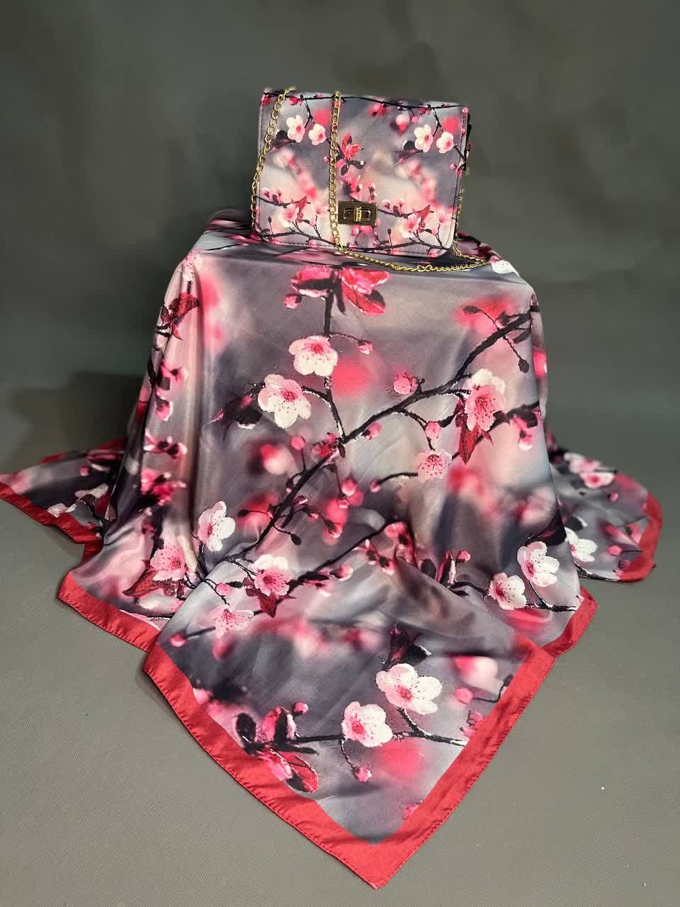 ست کیف و روسری زنانه پاسپورتی گل و شکوفه خوشرنگ کد n1360