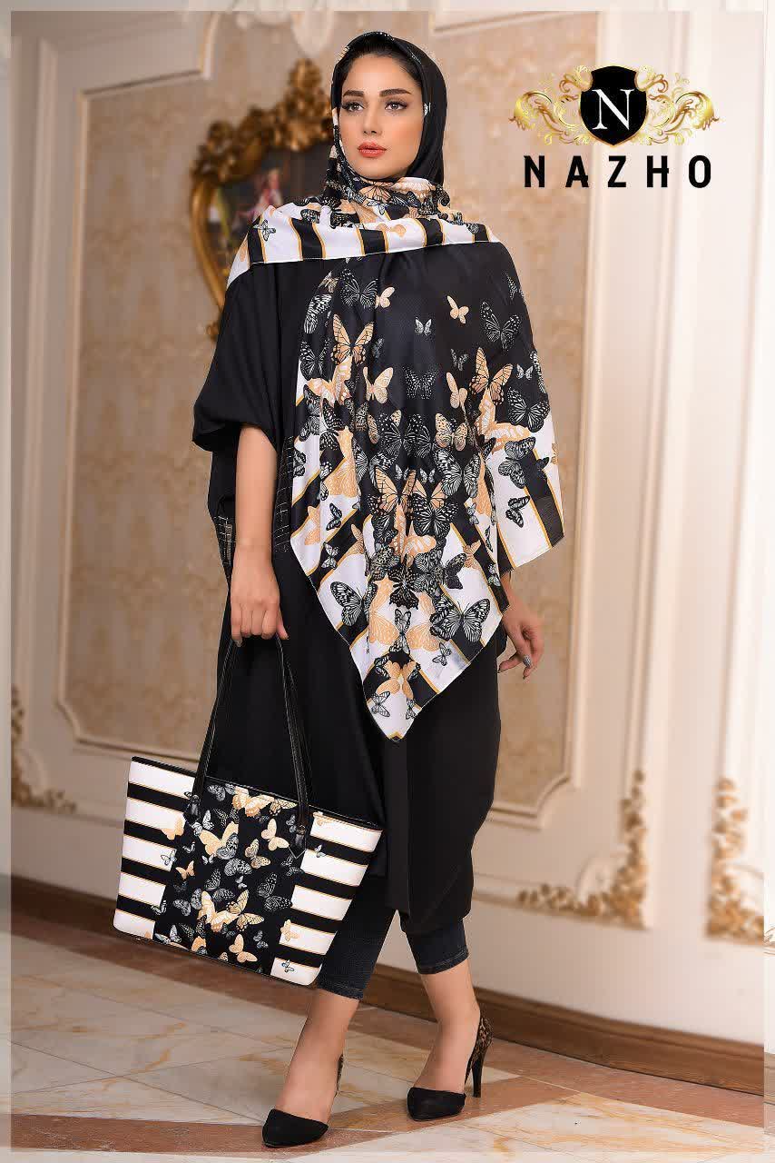 ست کیف و روسری زنانه طرح پروانه مشکی با کیف مستطیلی با ارسال رایگان کد na128