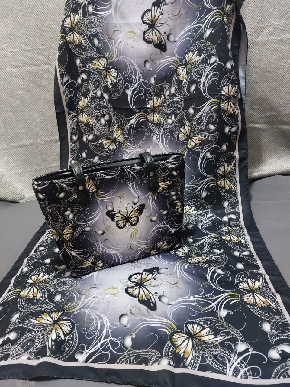 ست کیف و شال زنانه طرح پروانه شیک با کیف مستطیلی با ارسال رایگان کد na134