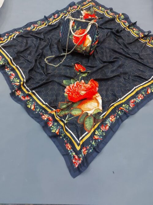 ست کیف و روسری زنانه مشکی قرمز گلدار نوستالژی شیک و خاص با ارسال رایگان کد na1350