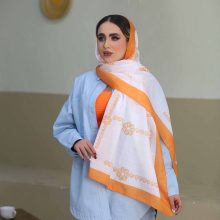 شال زنانه نخی بهاره رنگ نارنجی طرحدار ارسال رایگان کد lo1402