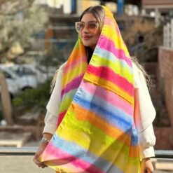 شال زنانه نخی بهاره طرحدار رنگین کمانی جدید کد r147