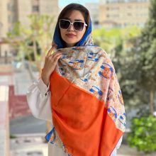 شال زنانه نخی بهاره نارنجی طرحدار جدید کد r160