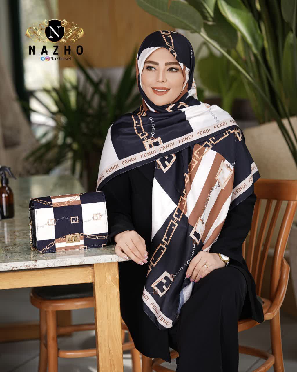 ست کیف و روسری زنانه با کیف پاسپورتی رنگ مشکی قهوه ای طرح فندی ارسال رایگان کد na1378