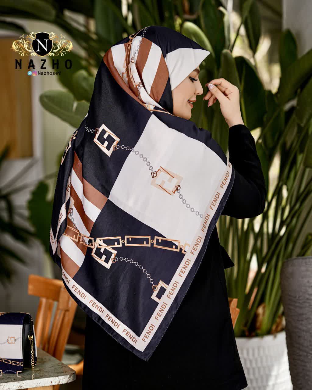 ست کیف و روسری زنانه با کیف نیمگرد رنگ مشکی قهوه ای زنجیری ارسال رایگان کد na1370