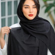 شال زنانه نخی جدید رنگ مشکی نگین نقره ای با ارسال رایگان کد lo217