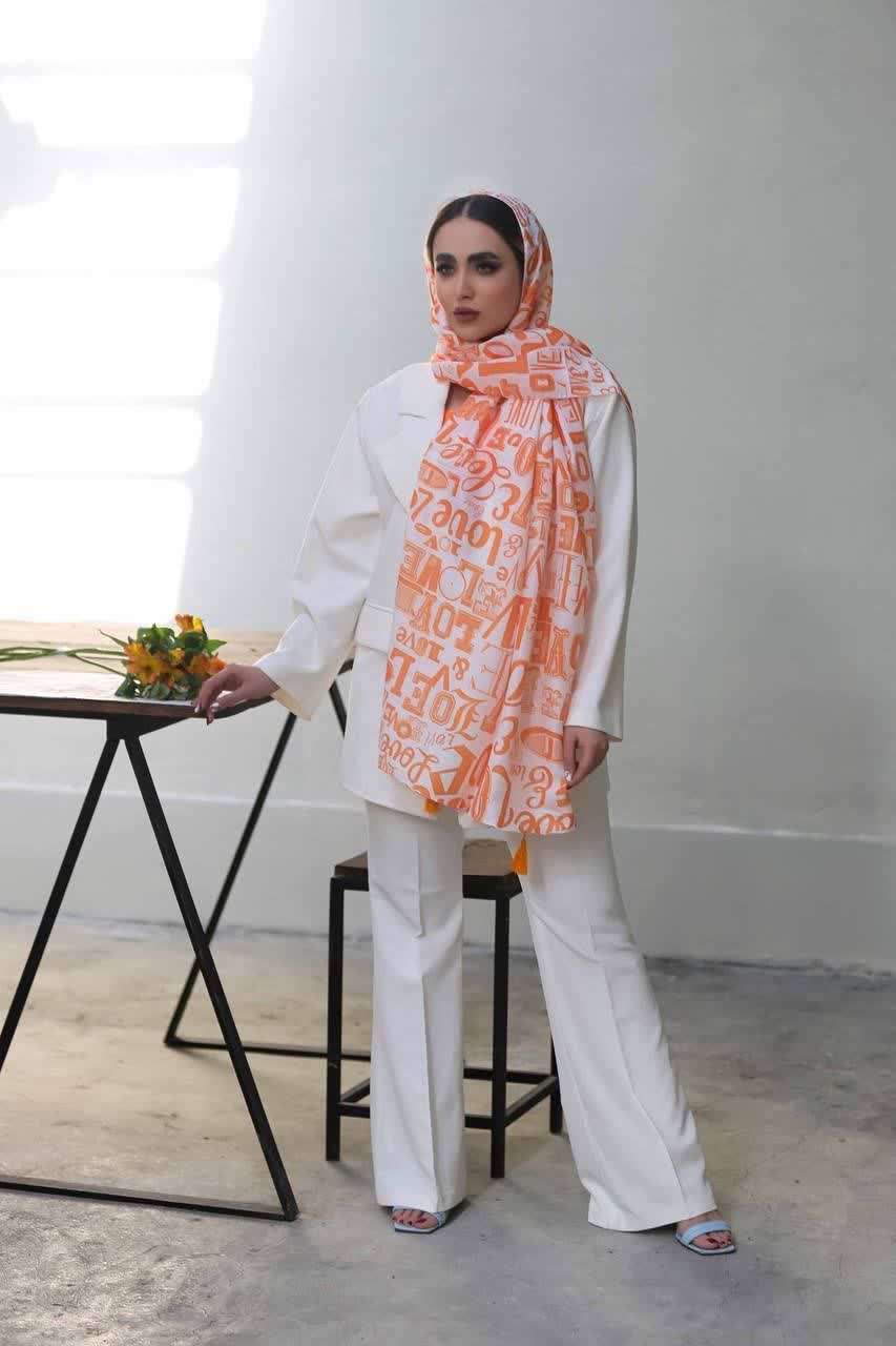 شال زنانه نخی تابستانی جدید طرحدار رنگ نارنجی زیبا ارسال رایگان کد lo216