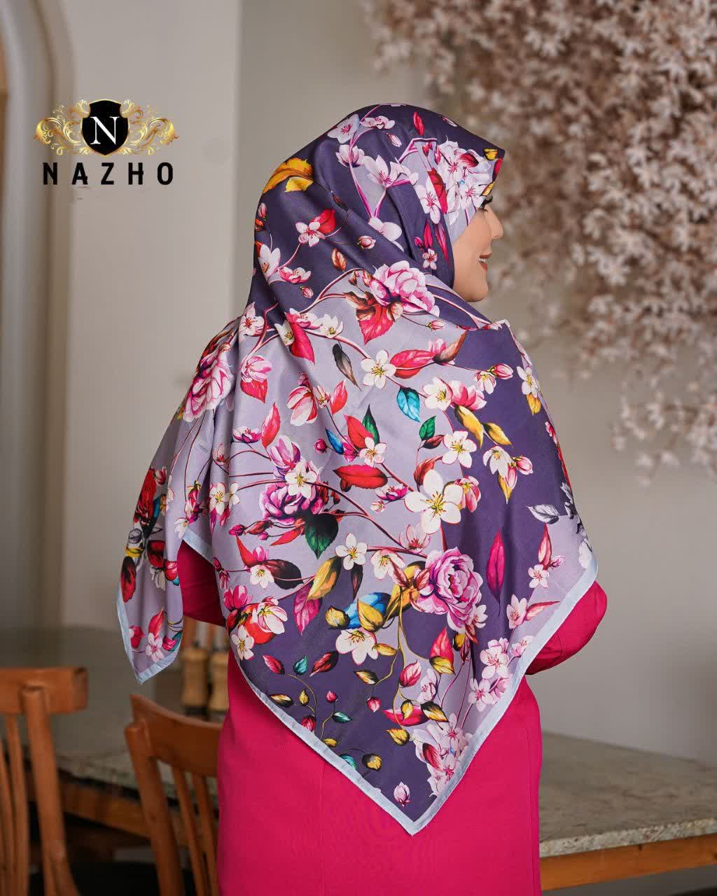 روسری زنانه مجلسی نخی جدید رنگ یاسی بنفش طرح گل با ارسال رایگان کد na293