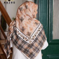 روسری زنانه مجلسی نخی دور دوخت جدید رنگ کرمی طرح سنتی با ارسال رایگان کد na303