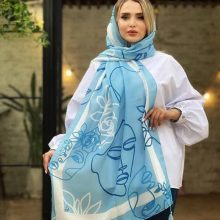 شال زنانه نخی جدید رنگ آبی زیبا طرح چهره فانتزی تابستانی ارسال رایگان کد lo251