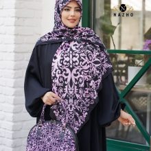 ست کیف و روسری زنانه با کیف نیمگرد رنگ بنفش طرحدار سنتی ارسال رایگان کد na1392