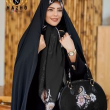 ست کیف و روسری زنانه با کیف نیمگرد طرح گل سنتی رنگ مشکی ارسال رایگان کد na1386