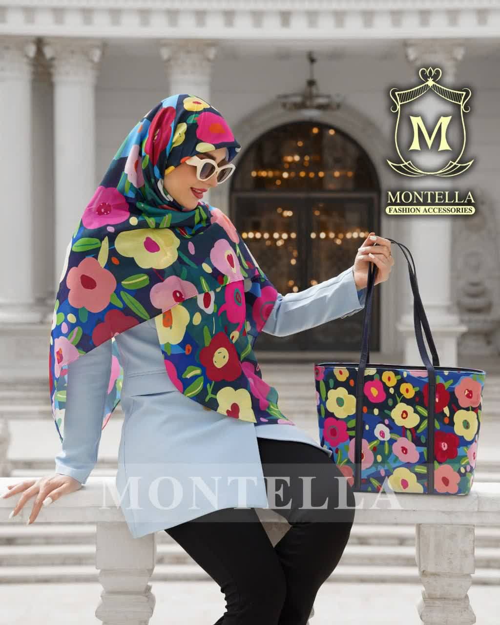 ست کیف و روسری زنانه طرح گل رنگی باکیفیت با کیف مستطیلی بزرگ ارسال رایگان کد mo227