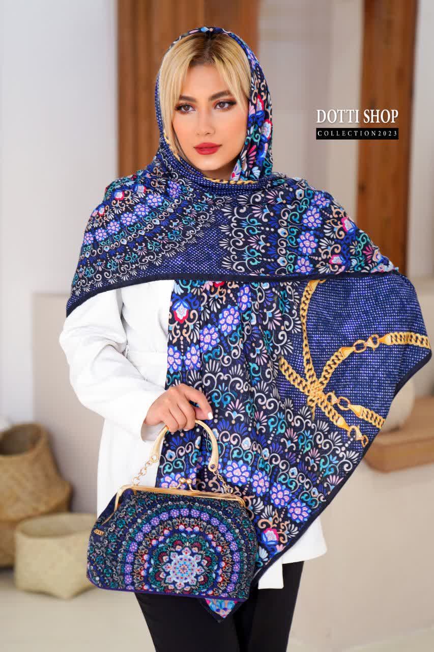 ست کیف و روسری زنانه نوستالژی طرح سنتی گلدار رنگ آبی با ارسال رایگان کد do1401