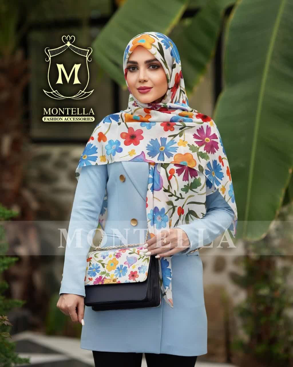 ست کیف و روسری زنانه طرح گل رنگی با کیف پاسپورتی دسته زنجیری ارسال رایگان کد mo260