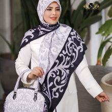 ست کیف و روسری زنانه با کیف نیمگرد رنگ مشکی طوسی ارسال رایگان کد na1460
