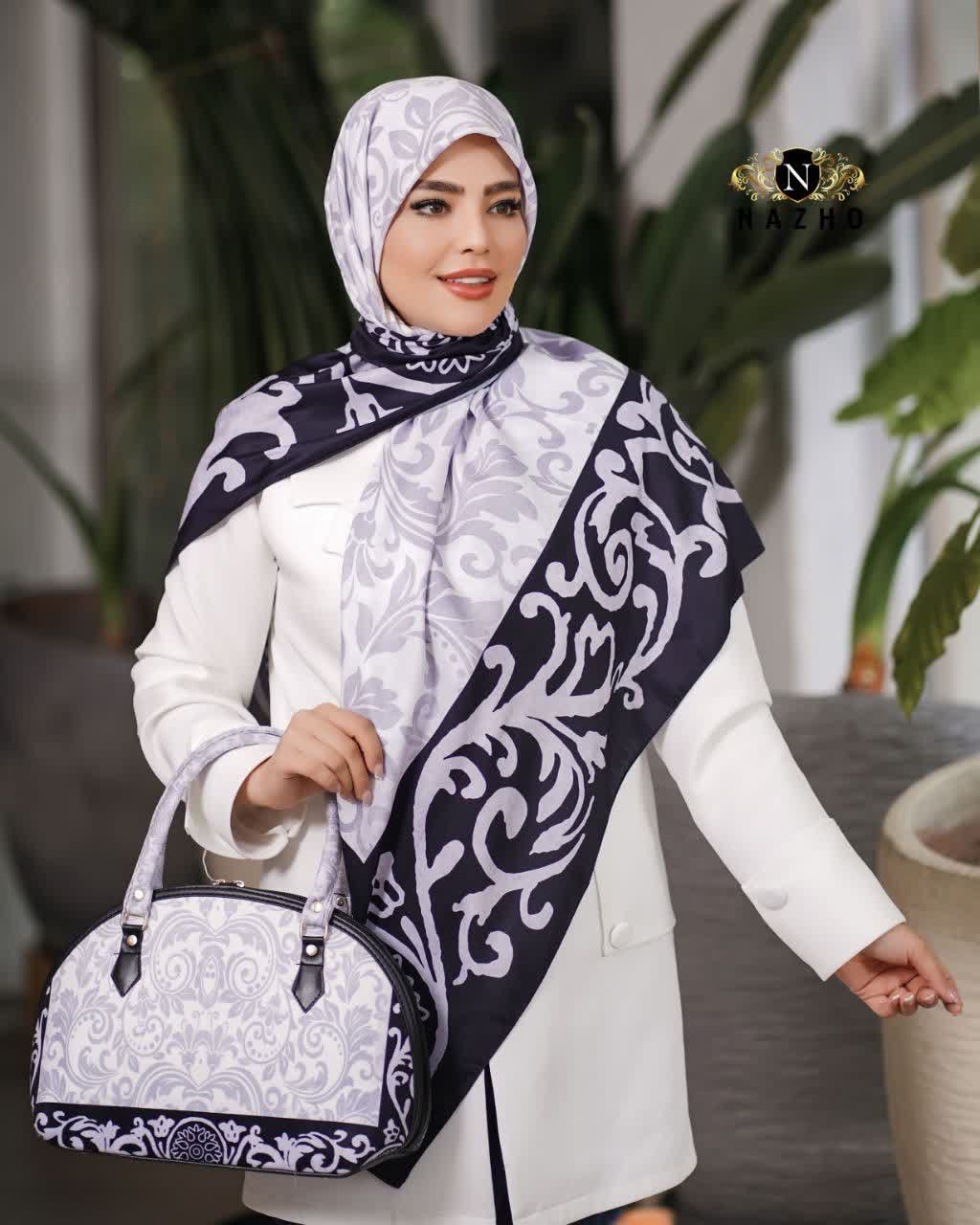 ست کیف و روسری زنانه با کیف نیمگرد رنگ مشکی طوسی ارسال رایگان کد na1460