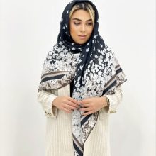 روسری زنانه نخی جدید قواره 140 دور دست دوز طرح گلدار با ارسال رایگان کد lo404