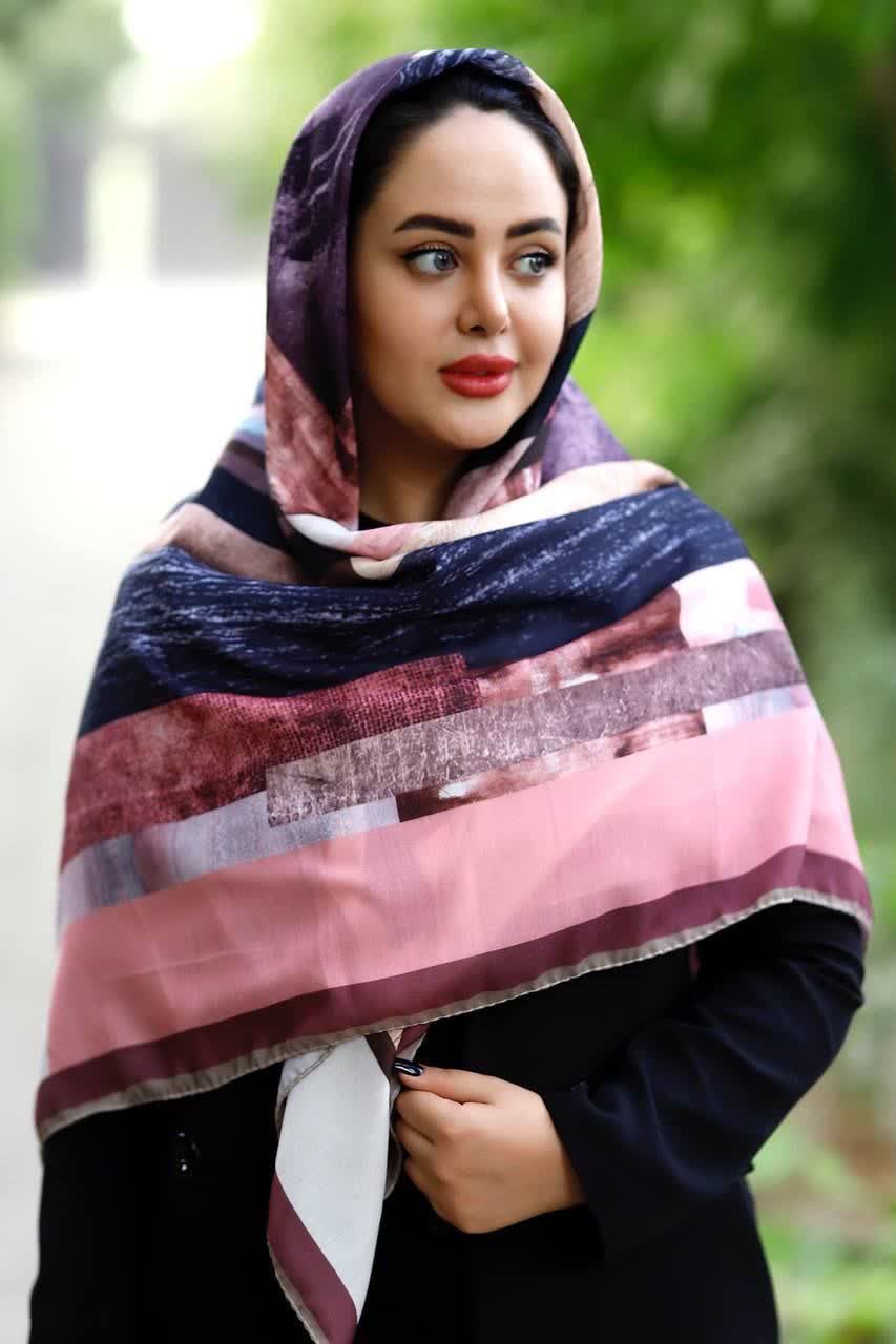 روسری زنانه نخی جدید قواره 140 دور دست دوز طرحدار با ارسال رایگان کد lo419
