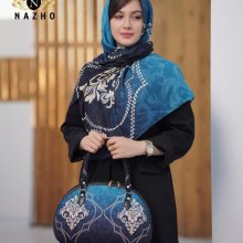 ست کیف و روسری زنانه با کیف نیمگرد رنگ آبی فیروزه ای طرحدار سنتی با ارسال رایگان کد na1491