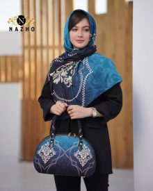 ست کیف و روسری زنانه با کیف نیمگرد رنگ آبی فیروزه ای طرحدار سنتی با ارسال رایگان کد na1491