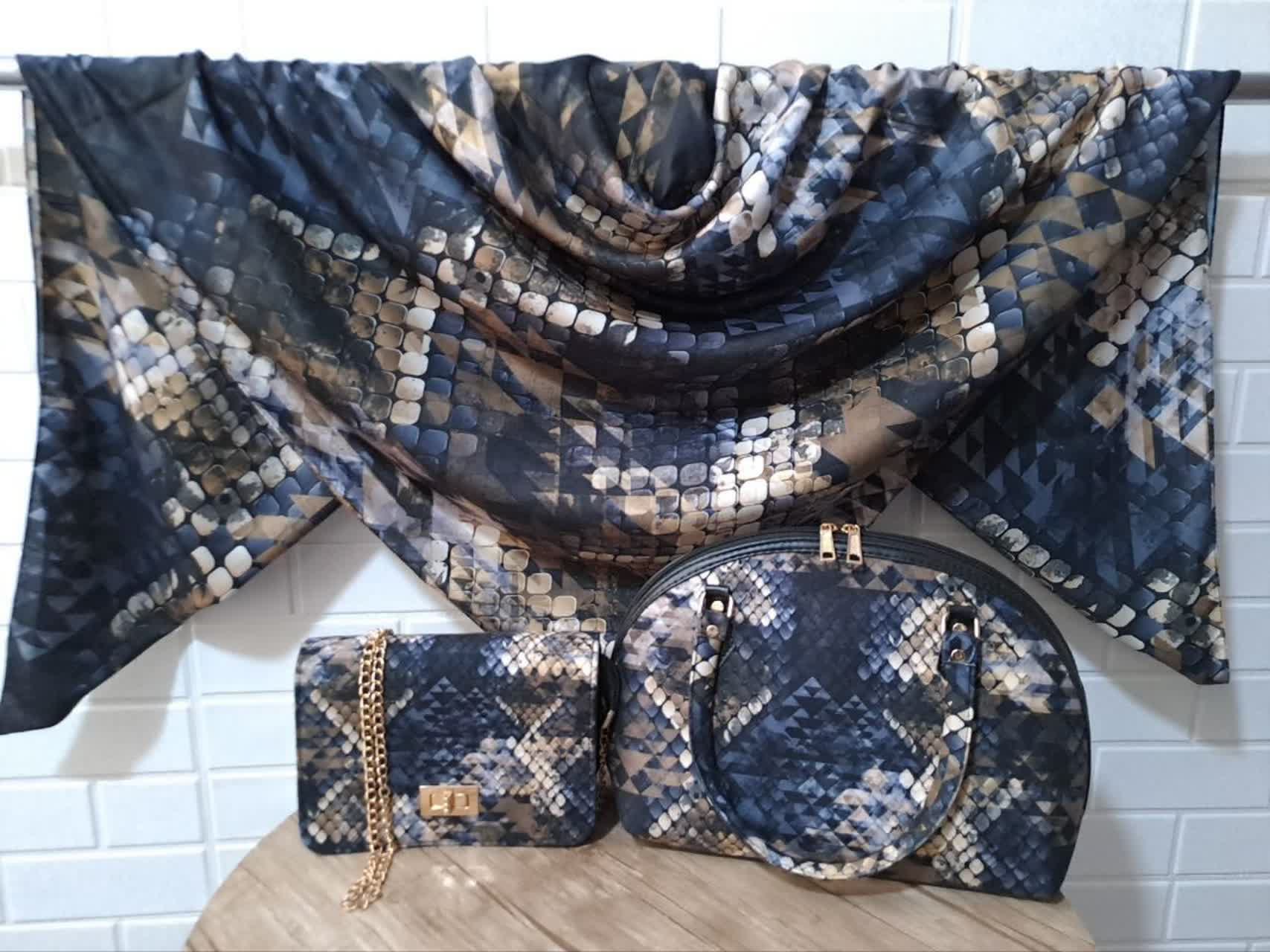 ست کیف و روسری زنانه با کیف نیمگرد رنگ مشکی قهوه ای با ارسال رایگان کد na1482