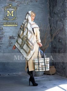 ست کیف و روسری و زنانه باکیفیت رنگ کرمی طرح زنجیری و پلنگی با کیف مستطیلی بزرگ ارسال رایگان کد mo287
