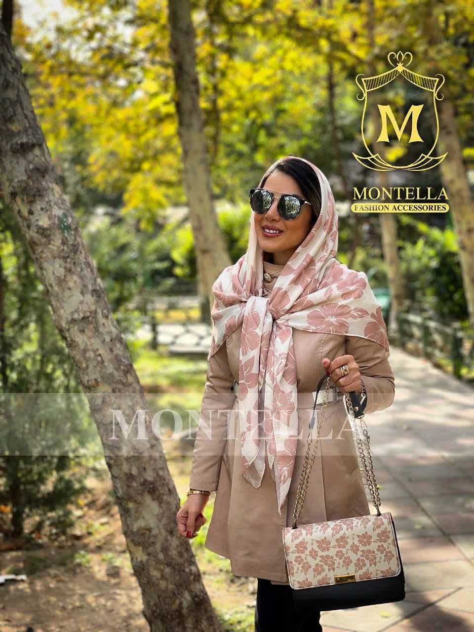 ست کیف و روسری و شال زنانه باکیفیت رنگ کرمی طرح گلدار با کیف پاسپورتی دسته زنجیری با ارسال رایگان کد mo298