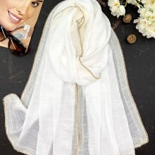 شال زنانه مجلسی رنگ سفید نخی جدید طرح حاشیه گیپور زیبا با ارسال رایگان کد lo337