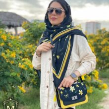 ست کیف و روسری زنانه طرح فلاور رنگ مشکی با گل های زرد با کیف دسته چرمی کیفیت عالی با ارسال رایگان کد mo414