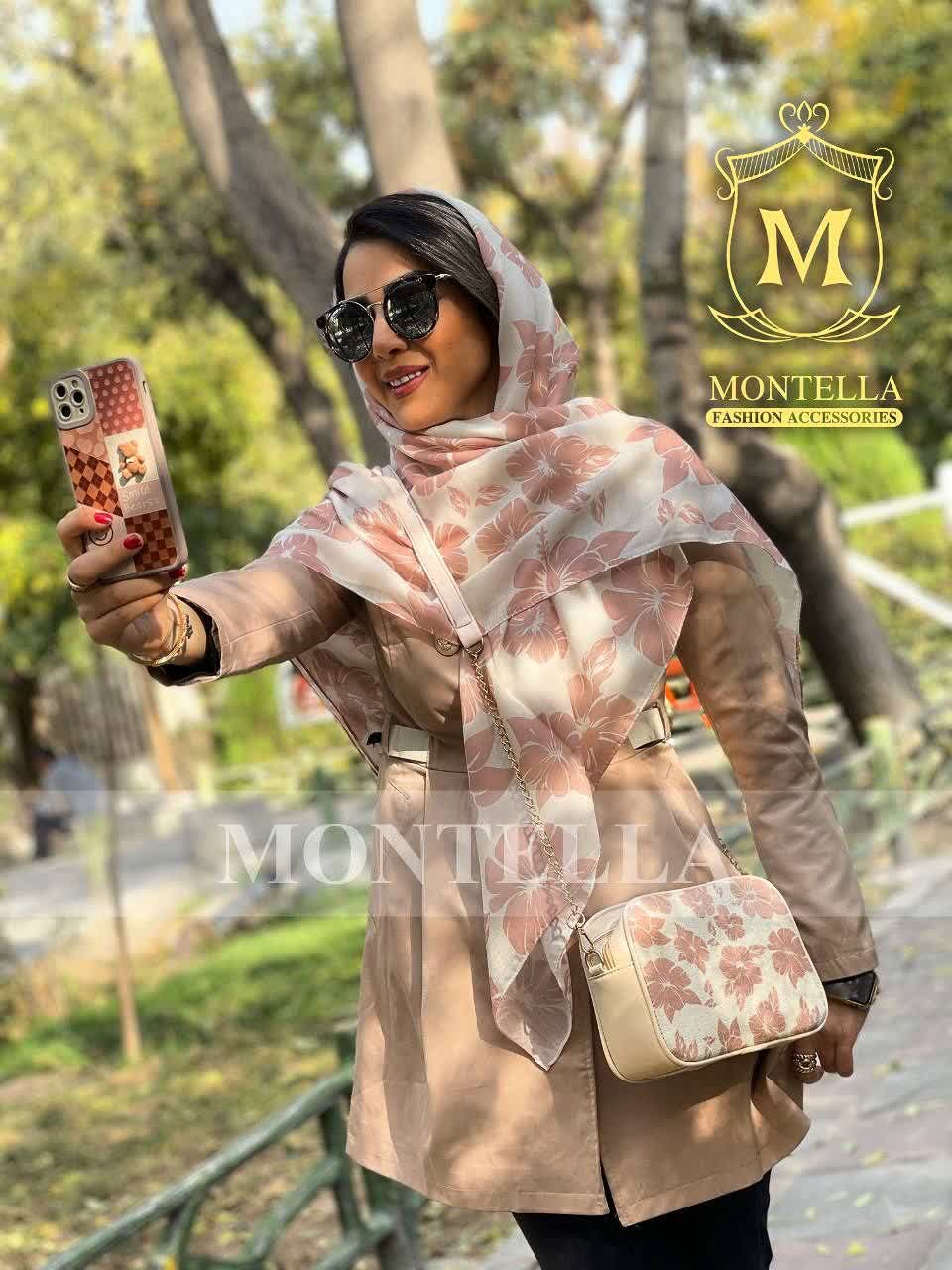 ست کیف و روسری زنانه طرح سانا رنگ کرم با کیف کوچک کیفیت عالی با ارسال رایگان کد mo421