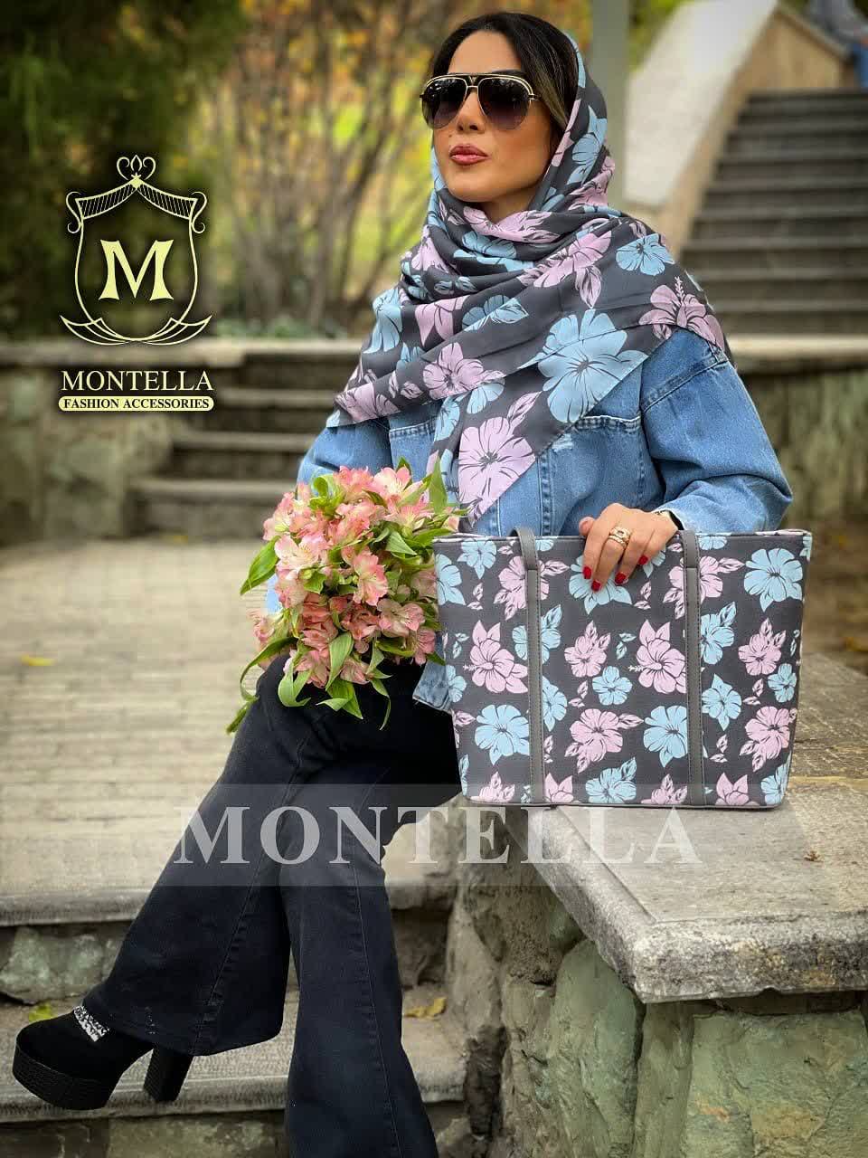 ست کیف و روسری و زنانه باکیفیت طرح گلدار مدل سانا صورتی با کیف مستطیلی بزرگ و ارسال رایگان کد mo431