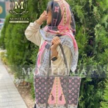 ست کیف و روسری و زنانه باکیفیت مدل ال وی هانا صورتی با کیف مستطیلی بزرگ و ارسال رایگان کد mo443