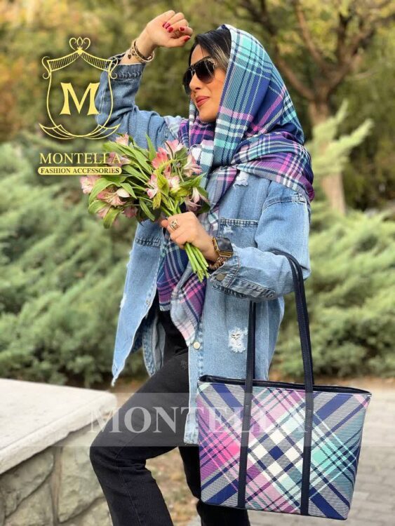 ست کیف و روسری و شال زنانه باکیفیت مدل تارتان کله غازی با کیف مستطیلی بزرگ روسری نخی و ارسال رایگان کد mo449