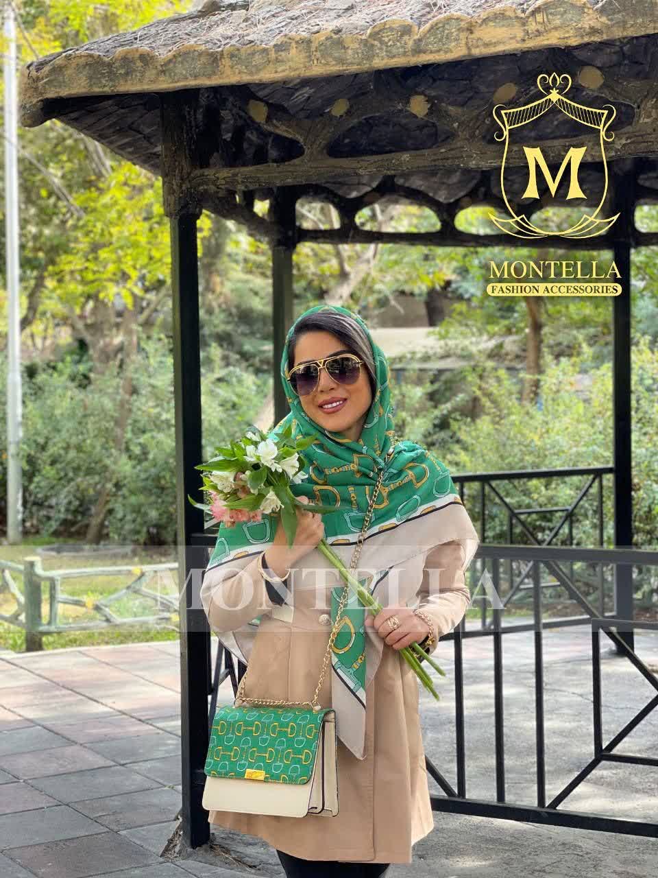 ست کیف و روسری و شال زنانه باکیفیت طرح نلین سبز با کیف پاسپورتی دسته زنجیری با ارسال رایگان کد mo460
