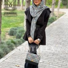 ست کیف و روسری و شال زنانه باکیفیت طرح پیچازی مشکی با کیف پاسپورتی دسته زنجیری با ارسال رایگان کد mo475