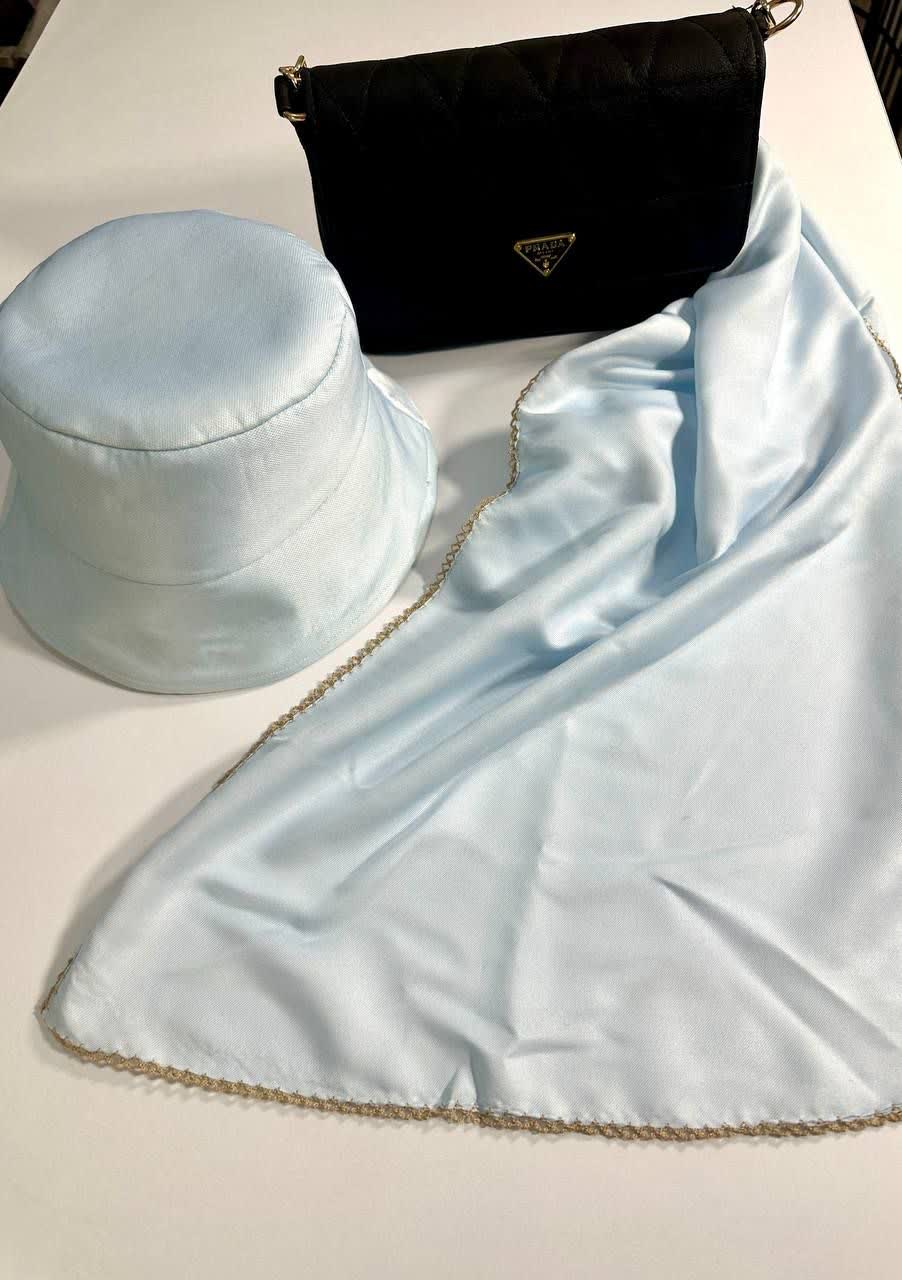 ست شال و کلاه رنگ آبی کم رنگ مناسب چهارفصل ارسال رایگان کد r562
