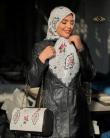 ست کیف و روسری مجلسی زنانه با کیف جدید مستطیلی طرح خالخالی رنگ سفید با ارسال رایگان کد na1623