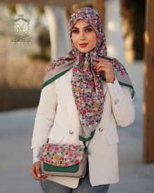 ست کیف و روسری زنانه طرح گل ریز رنگ طوسی برند مونتلا با کیف دسته چرمی کیفیت عالی با ارسال رایگان کد mo514