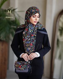 ست کیف و روسری زنانه طرح گل ریز رنگ مشکی برند مونتلا با کیف دسته چرمی کیفیت عالی با ارسال رایگان کد mo513