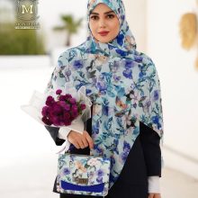 ست کیف و روسری زنانه طرح گل سیمارو برند مونتلا رنگ آبی با کیف دسته چرمی کیفیت عالی با ارسال رایگان کد mo507