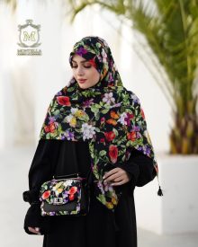 ست کیف و روسری زنانه طرح گل سیمارو برند مونتلا رنگ مشکی با کیف دسته چرمی کیفیت عالی با ارسال رایگان کد mo505
