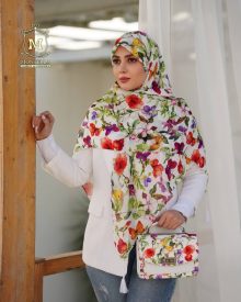 ست کیف و روسری زنانه طرح گل سیمارو برند مونتلا رنگ سفید با کیف دسته چرمی کیفیت عالی با ارسال رایگان کد mo506